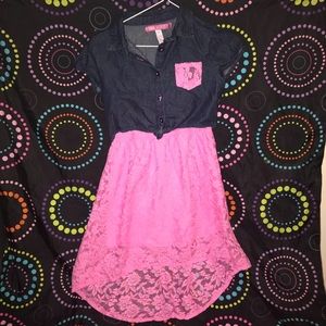 Girls Denim and Pink Lace dress